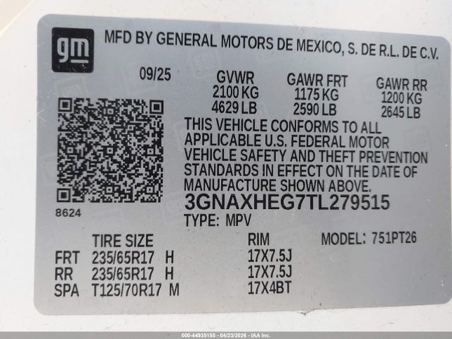 2026 Chevrolet Equinox Fwd Lt მანქანა იყიდება აუქციონზე, vin: 3GNAXHEG7TL279515, აუქციონის ნომერი: 44935155
