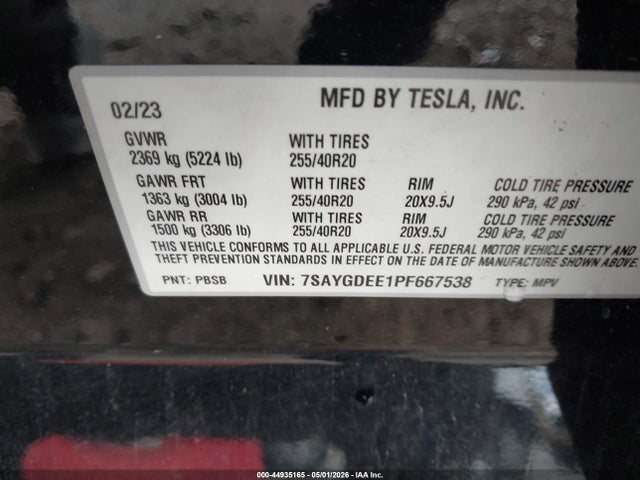 Aukcja sprzedaży 2023 Tesla Model Y Awd/long Range Dual Motor All-wheel Drive, vin: 7SAYGDEE1PF667538, numer aukcji: 44935165