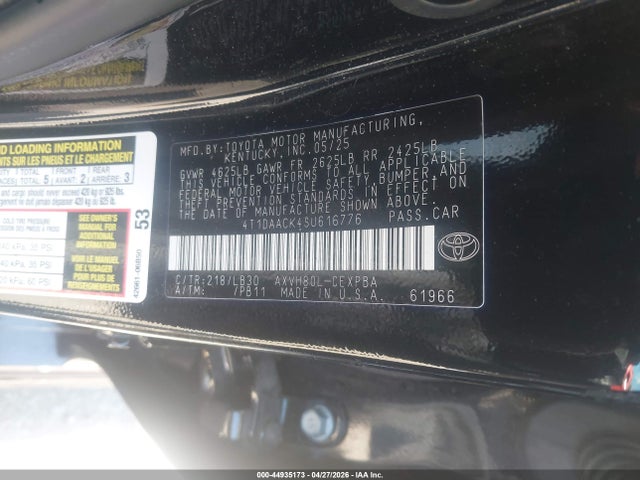 Продаж на аукціоні авто 2025 Toyota Camry Xse, vin: 4T1DAACK4SU616776, номер лоту: 44935173