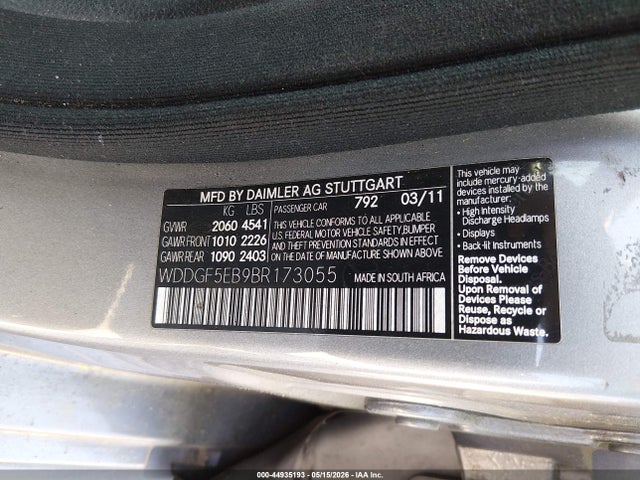 44935193 :رقم المزاد ، WDDGF5EB9BR173055 vin ، 2011 Mercedes-benz C 300 Sport مزاد بيع