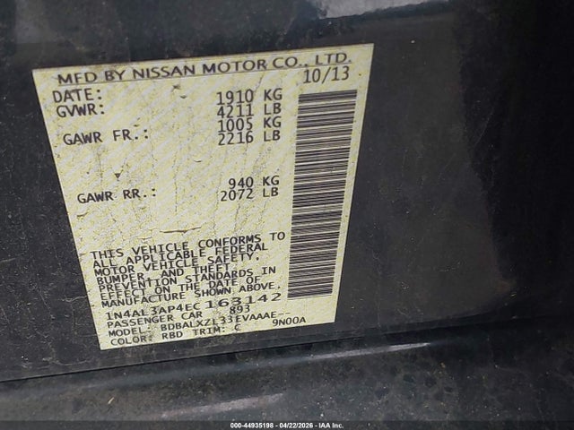 Aukcja sprzedaży 2014 Nissan Altima 2.5 Sl, vin: 1N4AL3AP4EC163142, numer aukcji: 44935198