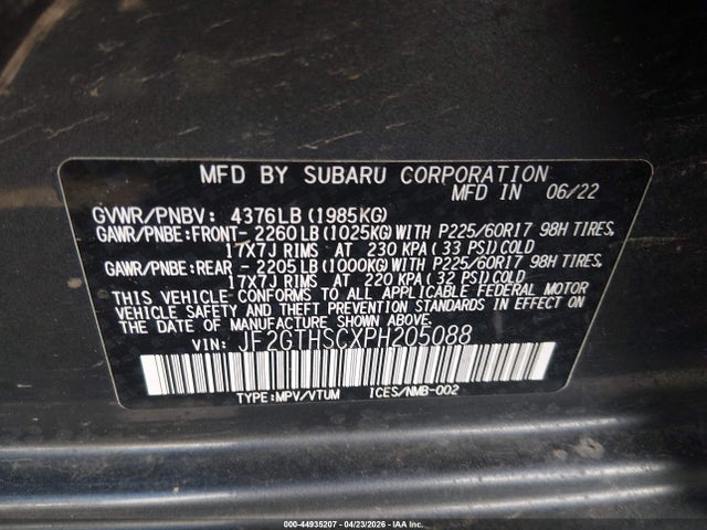 44935207 :رقم المزاد ، JF2GTHSCXPH205088 vin ، 2023 Subaru Crosstrek Sport مزاد بيع