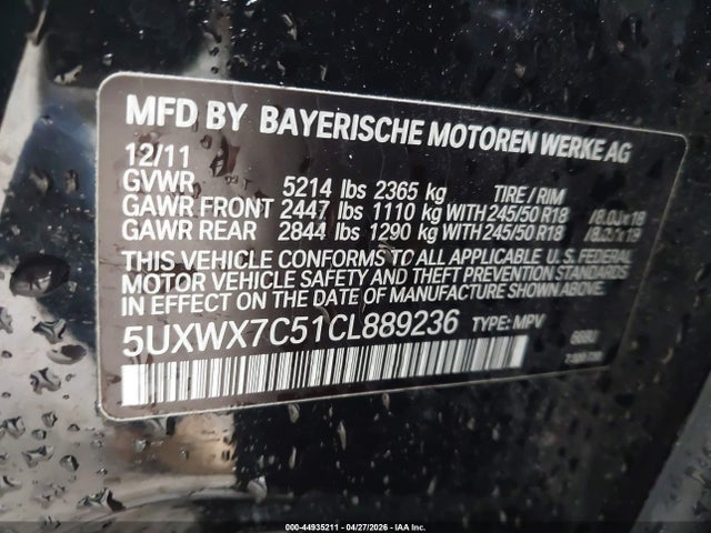 Продажа на аукционе авто 2012 Bmw X3 Xdrive35i, vin: 5UXWX7C51CL889236, номер лота: 44935211
