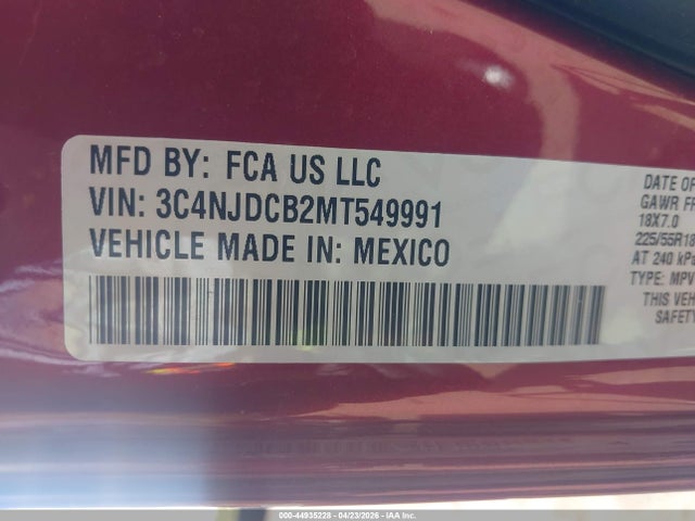 2021 Jeep Compass Limited 4x4 მანქანა იყიდება აუქციონზე, vin: 3C4NJDCB2MT549991, აუქციონის ნომერი: 44935228