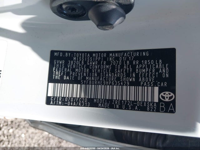 2017 Toyota Corolla Se მანქანა იყიდება აუქციონზე, vin: 5YFBURHE9HP635429, აუქციონის ნომერი: 44935250