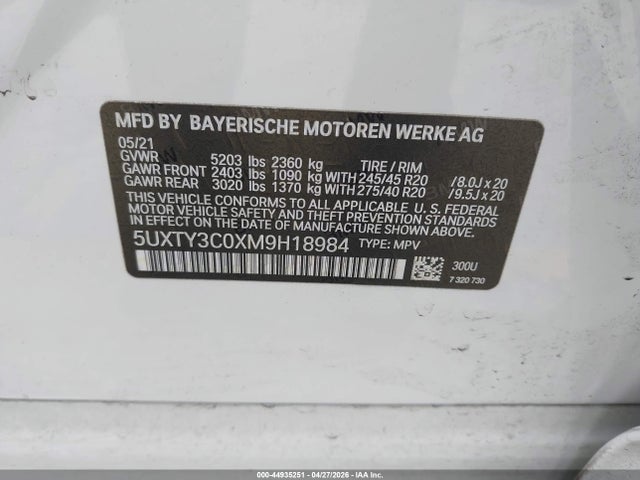 5UXTY3C0XM9H18984 BMW X3 Sdrive30i