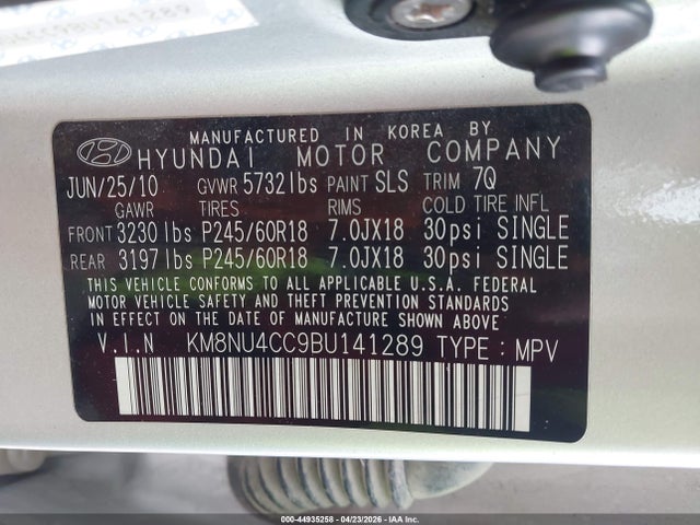 Aukcja sprzedaży 2011 Hyundai Veracruz Limited, vin: KM8NU4CC9BU141289, numer aukcji: 44935258