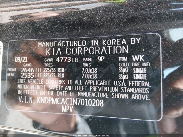 Продажа на аукционе авто 2022 Kia Sportage Lx, vin: KNDPMCAC1N7010208, номер лота: 44935266