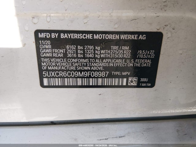 2021 Bmw X5 Xdrive40i მანქანა იყიდება აუქციონზე, vin: 5UXCR6C09M9F08987, აუქციონის ნომერი: 44935285