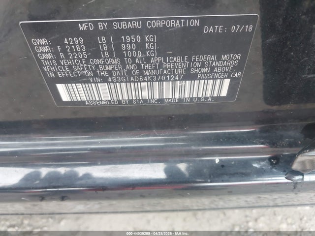 Продажа на аукционе авто 2019 Subaru Impreza 2.0i Premium, vin: 4S3GTAD64K3701247, номер лота: 44935289