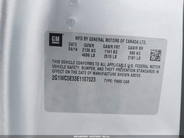 Продажа на аукционе авто 2014 Chevrolet Impala Limited Ltz, vin: 2G1WC5E33E1167023, номер лота: 44935294