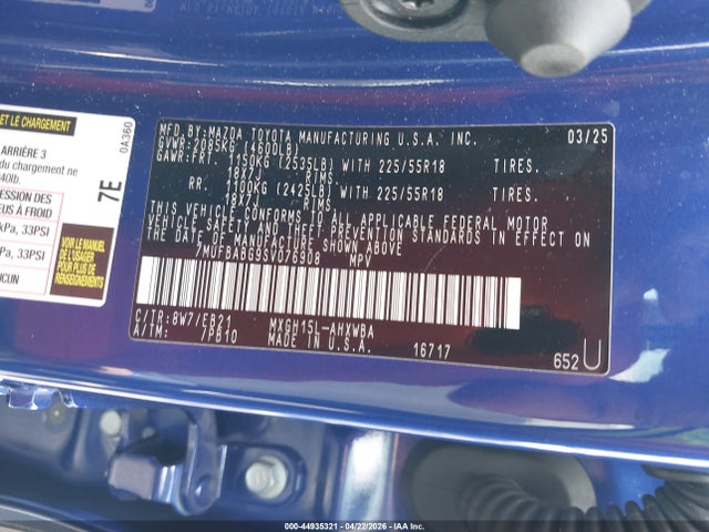 Aukcja sprzedaży 2025 Toyota Corolla Cross Hybrid Xse, vin: 7MUFBABG9SV076908, numer aukcji: 44935321