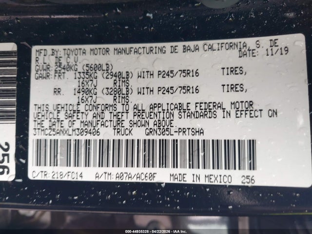 3TMCZ5ANXLM309406 Toyota Tacoma Sr5 V6