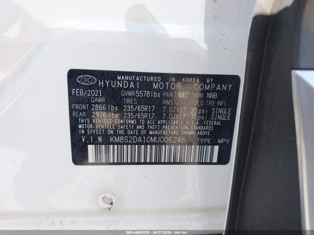 44935335 :رقم المزاد ، KM8S2DA10MU006246 vin ، 2021 Hyundai Santa Fe Hybrid Blue مزاد بيع