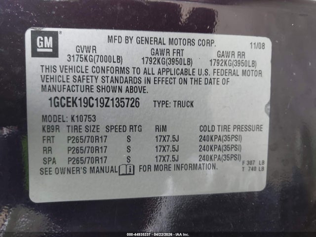 2009 Chevrolet Silverado 1500 Work Truck მანქანა იყიდება აუქციონზე, vin: 1GCEK19C19Z135726, აუქციონის ნომერი: 44935337