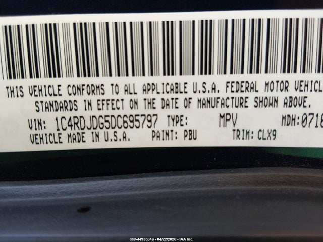 2013 Dodge Durango Crew მანქანა იყიდება აუქციონზე, vin: 1C4RDJDG5DC695797, აუქციონის ნომერი: 44935346