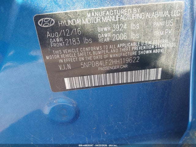 Продаж на аукціоні авто 2017 Hyundai Elantra Se, vin: 5NPD84LF2HH119622, номер лоту: 44935347