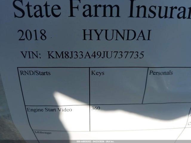 2018 Hyundai Tucson Sel Plus მანქანა იყიდება აუქციონზე, vin: KM8J33A49JU737735, აუქციონის ნომერი: 44935352