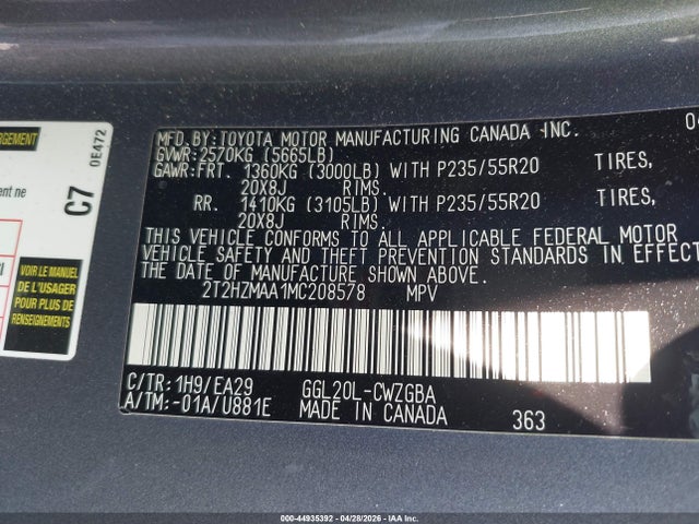 Продаж на аукціоні авто 2021 Lexus Rx 350, vin: 2T2HZMAA1MC208578, номер лоту: 44935392
