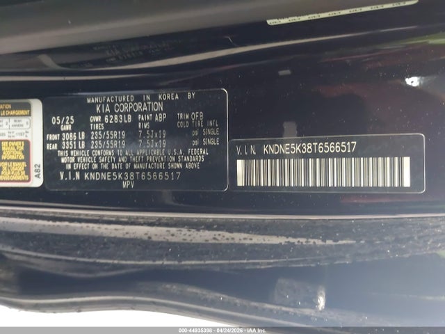 Aukcja sprzedaży 2026 Kia Carnival Mpv Sx Prestige, vin: KNDNE5K38T6566517, numer aukcji: 44935398