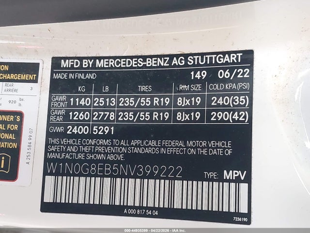W1N0G8EB5NV399222 Mercedes-Benz Glc 300 4matic Suv