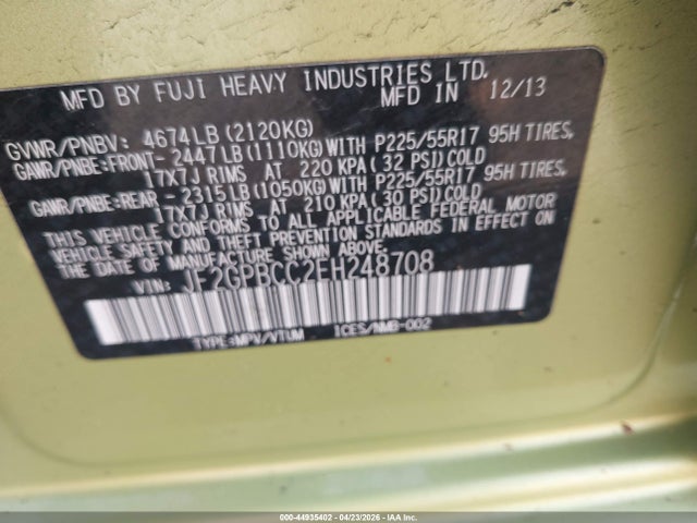 2014 Subaru Xv Crosstrek Hybrid 2.0i მანქანა იყიდება აუქციონზე, vin: JF2GPBCC2EH248708, აუქციონის ნომერი: 44935402