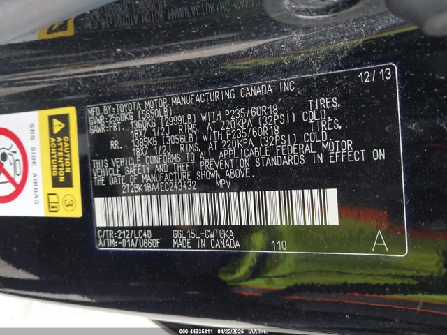 44935411 :رقم المزاد ، 2T2BK1BA4EC243432 vin ، 2014 Lexus Rx 350 مزاد بيع