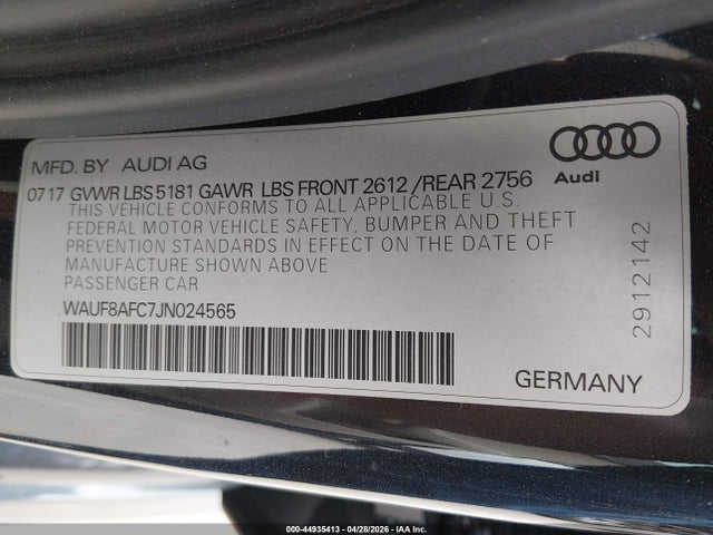 Aukcja sprzedaży 2018 Audi A6 2.0t Premium/2.0t Sport, vin: WAUF8AFC7JN024565, numer aukcji: 44935413