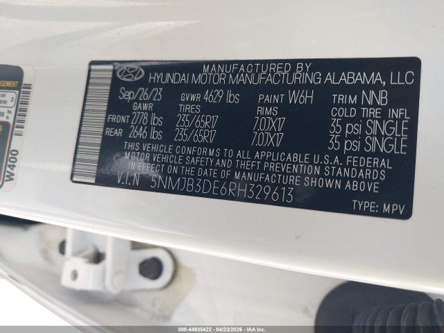 44935422 :رقم المزاد ، 5NMJB3DE6RH329613 vin ، 2024 Hyundai Tucson Sel مزاد بيع