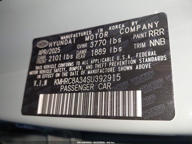 Продаж на аукціоні авто 2025 Hyundai Venue Limited, vin: KMHRC8A34SU392915, номер лоту: 44935424