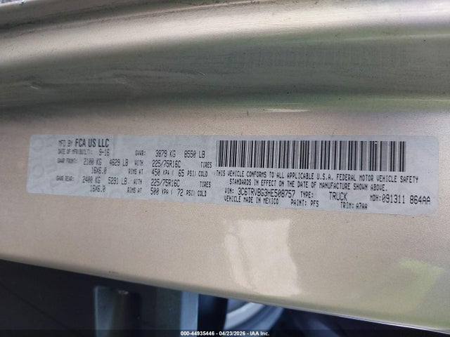 Продажа на аукционе авто 2017 Ram Promaster 1500 High Roof 136 Wb, vin: 3C6TRVBG3HE508757, номер лота: 44935446