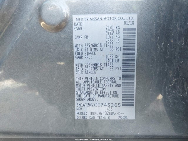 5N1AT2MVXJC745265 Nissan Rogue Sl