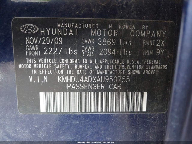 Продаж на аукціоні авто 2010 Hyundai Elantra Gls, vin: KMHDU4ADXAU953755, номер лоту: 44935493