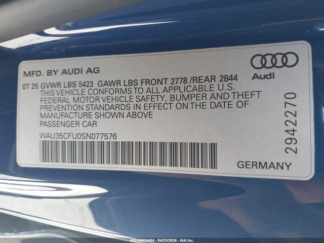 WAU35CFU0SN077576 Audi All-new S5 Prestige Tfsi Quattro S Tronic
