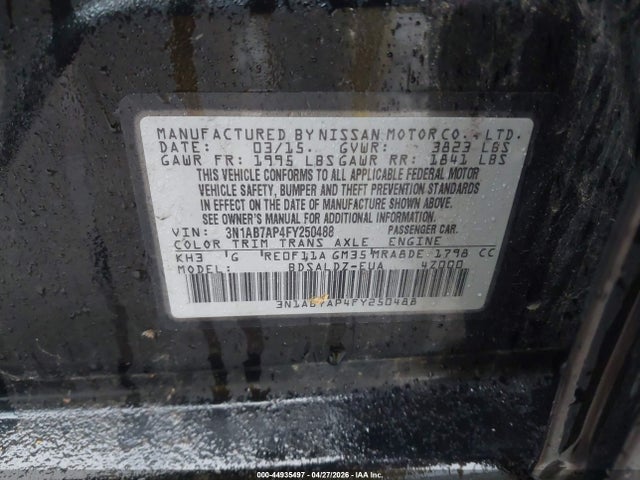 3N1AB7AP4FY250488 Nissan Sentra Fe+ S/s/sl/sr/sv