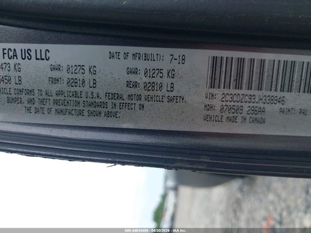 44935499 :رقم المزاد ، 2C3CDZC93JH338946 vin ، 2018 Dodge Challenger Srt Hellcat مزاد بيع