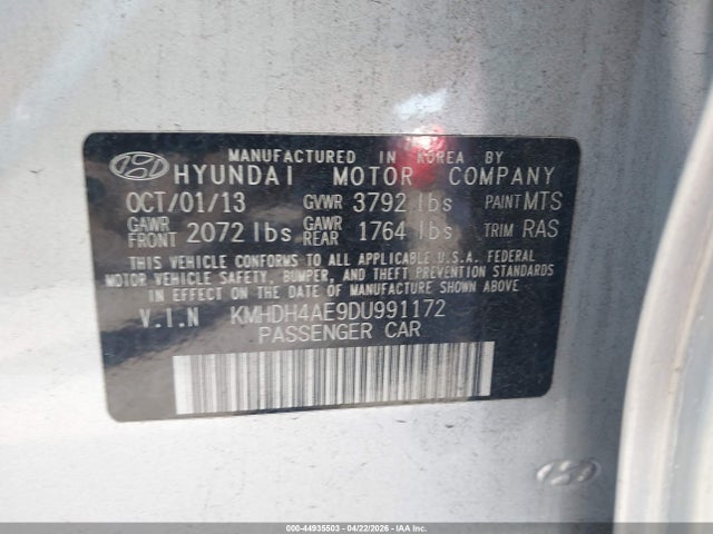 Продажа на аукционе авто 2013 Hyundai Elantra Gls, vin: KMHDH4AE9DU991172, номер лота: 44935503