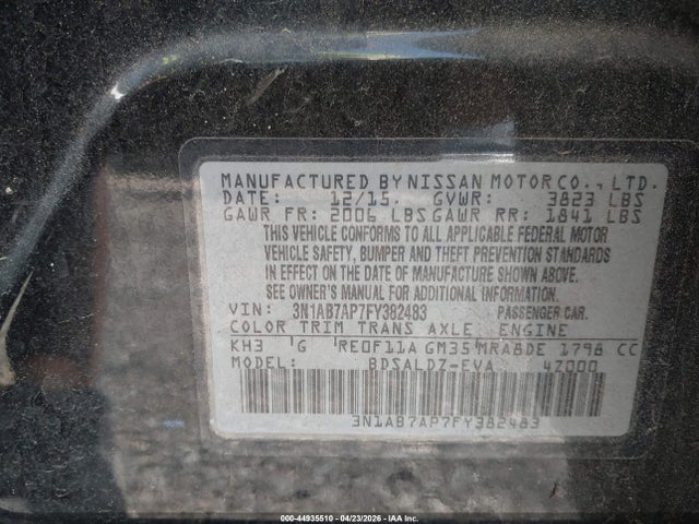 44935510 :رقم المزاد ، 3N1AB7AP7FY382483 vin ، 2015 Nissan Sentra Sv مزاد بيع