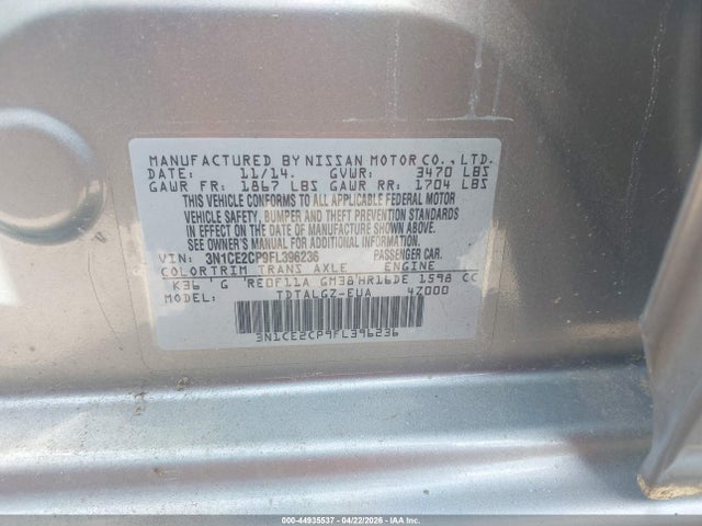 Продажа на аукционе авто 2015 Nissan Versa Note Sr, vin: 3N1CE2CP9FL396236, номер лота: 44935537
