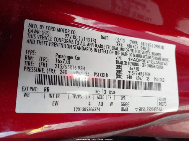 Продаж на аукціоні авто 2013 Ford Focus Se, vin: 1FADP3F21DL358743, номер лоту: 44935539