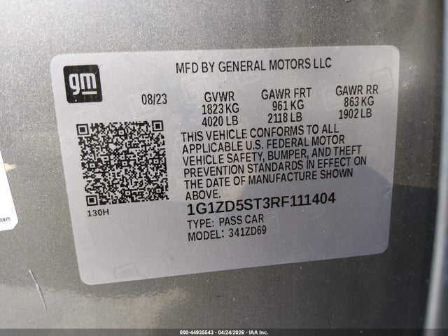 Продаж на аукціоні авто 2024 Chevrolet Malibu Fwd 1lt, vin: 1G1ZD5ST3RF111404, номер лоту: 44935543