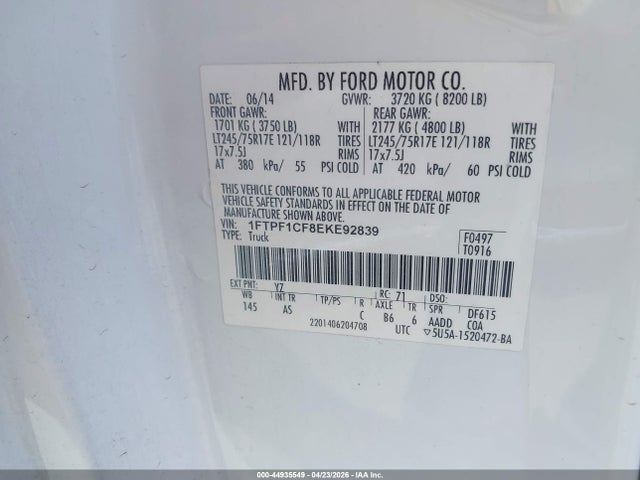 Ford F-150 Xl 2014 1FTPF1CF8EKE92839 Image 9