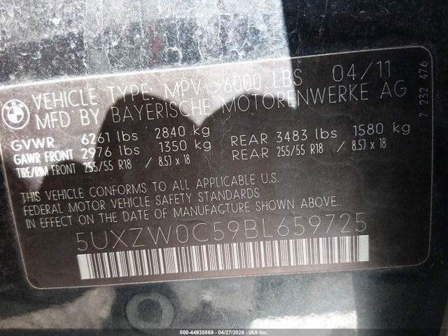 Продаж на аукціоні авто 2011 Bmw X5 Xdrive35d, vin: 5UXZW0C59BL659725, номер лоту: 44935569