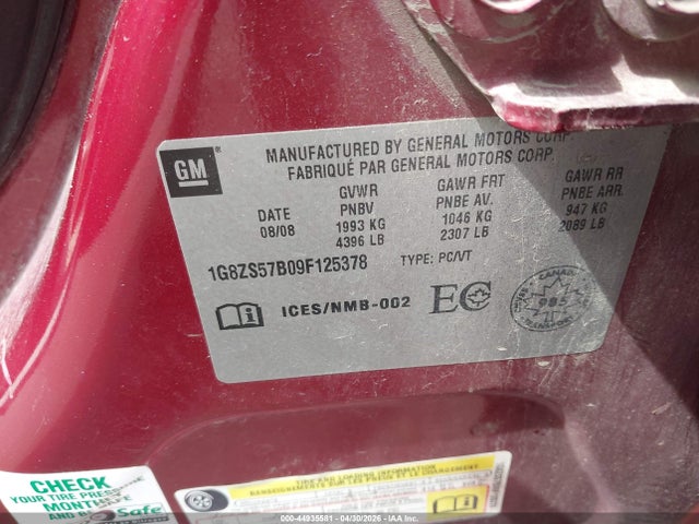 2009 Saturn Aura Xe მანქანა იყიდება აუქციონზე, vin: 1G8ZS57B09F125378, აუქციონის ნომერი: 44935581