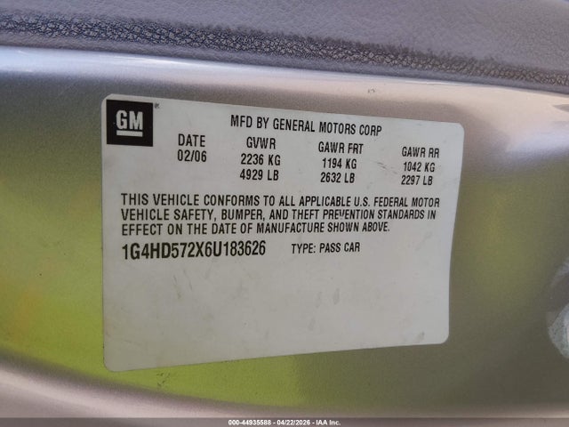 Aukcja sprzedaży 2006 Buick Lucerne Cxl, vin: 1G4HD572X6U183626, numer aukcji: 44935588
