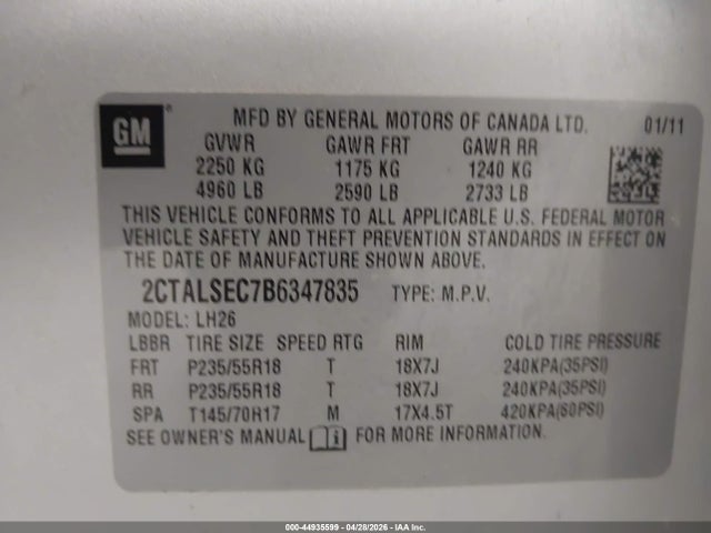 2011 Gmc Terrain Sle-2 მანქანა იყიდება აუქციონზე, vin: 2CTALSEC7B6347835, აუქციონის ნომერი: 44935599