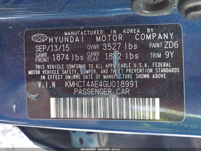 Продажа на аукционе авто 2016 Hyundai Accent Se, vin: KMHCT4AE4GU018991, номер лота: 44935603