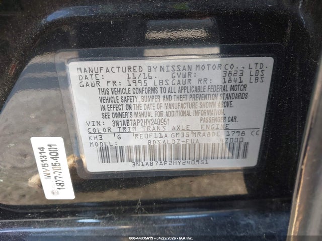 3N1AB7AP2HY240951 Nissan SENTRA SV