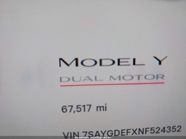 7SAYGDEFXNF524352 Tesla Model Y Performance Dual Motor All-wheel Drive