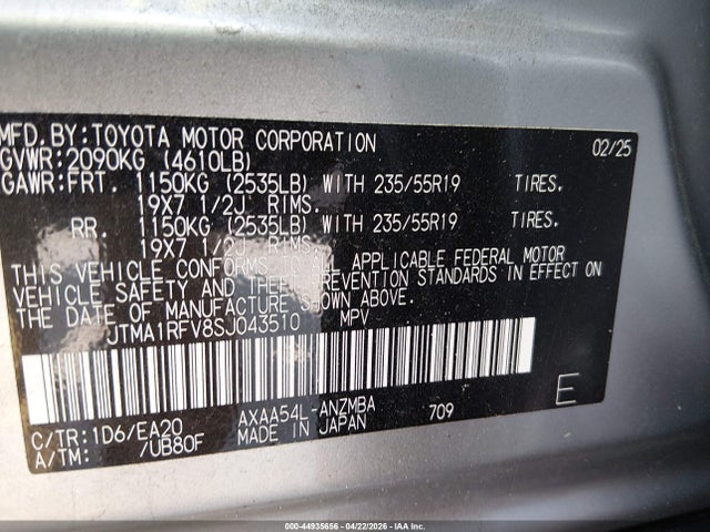 JTMA1RFV8SJ043510 Toyota Rav4 Xle Premium